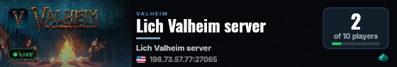 Lich Valheim server live status badge
