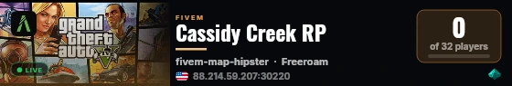 Cassidy Creek RP live status badge