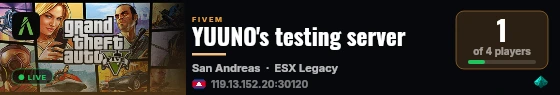 YUUNO's testing server live status badge