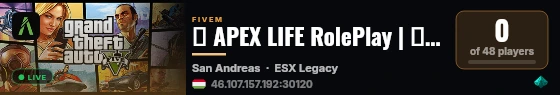🌐 APEX LIFE RolePlay | ✅ Discord Whitelist live status badge
