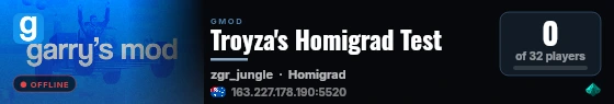 Troyza's Homigrad Test live status badge