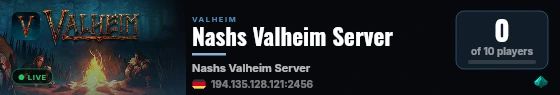 Nashs Valheim Server live status badge