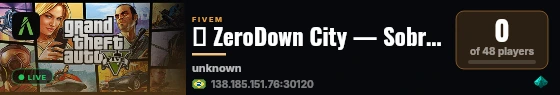 🔴 ZeroDown City — Sobrevivência Zombie no FiveM Brasil live status badge
