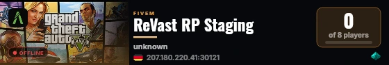 ReVast RP Staging live status badge