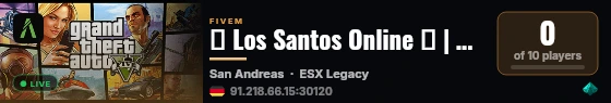 🌴 Los Santos Online 🌴 | 💰 35.000$ Startgeld | 🎂 Ab 15 Jahren | 🏙️ Fraktionen gesucht | 🛡️ Anti-Cheat | 🎭 Midcore Roleplay | 🎤 Ingame Voice live status badge