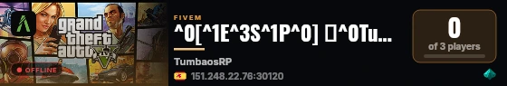 ^0[^1E^3S^1P^0] 💥^0Tumbaos RP💥 - ^6NO WHITE LIST ^0| 💲^2200.000 INICIO💲 ^0| 🎰^1CASINO🎰 ^0| 🎓UNIVERSIDAD🎓 ^0| 💰^3BANDAS GRATIS💰 ^0| 💊^1DROGAS SECRETAS💊 ^0| ^3EVENTOS ^0| ^6discord.gg/tumbaosrp ^0[^2L^5A^1T^0] live status badge