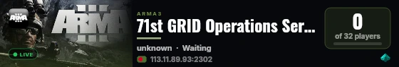 71st GRID Operations Server live status badge