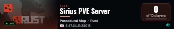 Sirius PVE Server live status badge