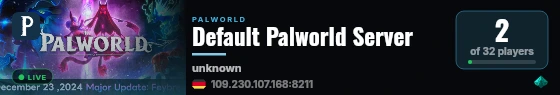 Default Palworld Server live status badge