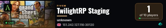 TwilightRP Staging live status badge