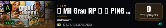 🚀 Mil Grau RP 🚀 🌎 PING BR +144 FPS live status badge