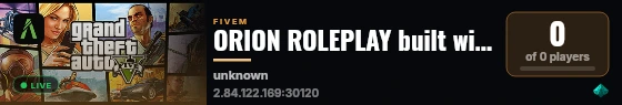 ORION ROLEPLAY built with ZAP-Hosting ESX Pack by ZAP-Hosting.com & the ESX Team! live status badge