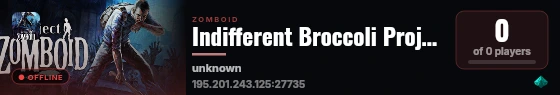 Indifferent Broccoli Project Zomboid Server live status badge