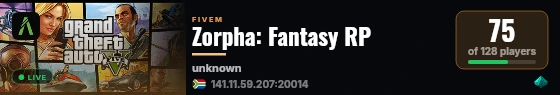Zorpha: Fantasy RP live status badge