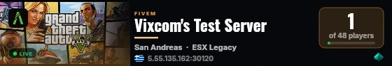 Vixcom's Test Server live status badge