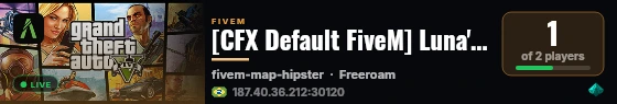Luna's server built with CFX Default FiveM! live status badge