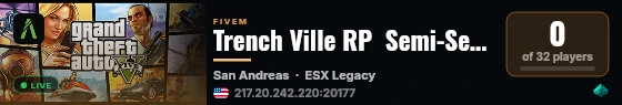 Trench Ville RP  Semi-Serious #1 Chicago   SERVER OUT💯  💊 Custom  Drugs 💊 🚗 Best Cars🚗  💵 $50k Starting Cash 💵 🚔 Active Staff & CPD 🚔 ❤️‍🔥E-Girl / Streamer Friendly❤️‍🔥 live status badge