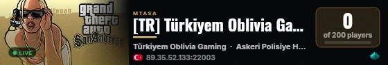 [TR] Türkiyem Oblivia Gaming | Askerî · Polisiye Hard RP live status badge