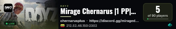 Mirage Chernarus |1 PP|Vanilla+Mod|Balanced|Solo/Duo/Trio| live status badge