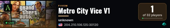 Metro City Vice V1 live status badge
