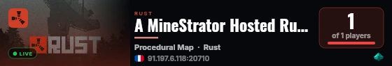 A MineStrator Hosted Rust Server live status badge