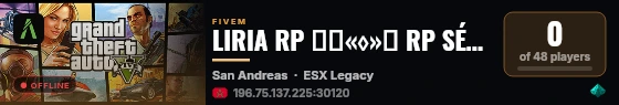 LIRIA RP ──«◊»➜ RP SÉRIEUX | ÉVÉNEMENTS RÉGULIERS live status badge