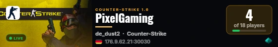 PixelGaming live status badge