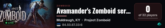 Avamander's Zomboid server live status badge