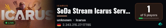 SoDa Stream Icarus Server Styx Krokoland live status badge