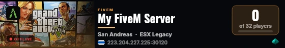 My FiveM Server live status badge
