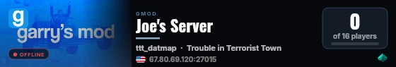 Joe's Server live status badge