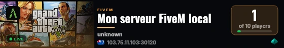 Mon serveur FiveM local live status badge