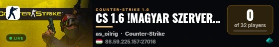 CS 1.6 !MAGYAR SZERVER! Powered By RapidHosting live status badge