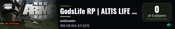 GodsLife RP | ALTIS LIFE RPG | TEST SERVER | GODSLIFE.ES live status badge