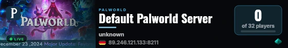 Default Palworld Server live status badge