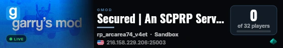 Secured | An SCPRP Server | In Development live status badge