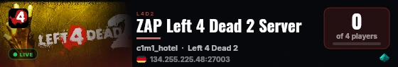 ZAP Left 4 Dead 2 Server live status badge