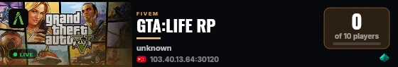 GTA:LIFE built with QBCore Framework by JericoFx & Kakarot & Hamy! live status badge