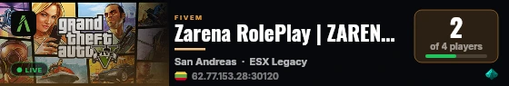 Zarena RolePlay | ZARENARP.lt | 18+ | LT live status badge