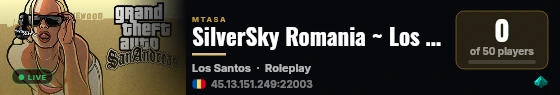 SilverSky Romania ~ Los Santos | Medium Roleplay | SilverPass | Crates live status badge
