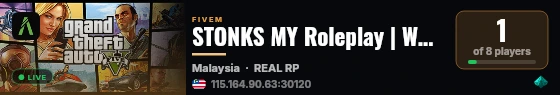 STONKS MY Roleplay | WHITELIST | SIMULATION WEAPON & VEHICLES | MANY JOBS | UNDERGROUND GANG  live status badge