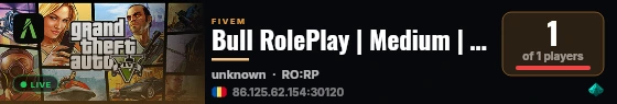 Bull RolePlay | Medium | Staff & Tx Free | discord.gg/bullrorp live status badge