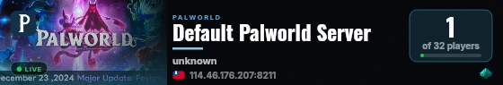 Default Palworld Server live status badge