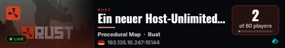 Ein neuer Host-Unlimited.de Rust Server live status badge