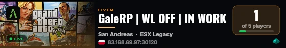 GaleRP | WL OFF | IN WORK live status badge