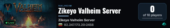 Zikeyo Valheim Server live status badge
