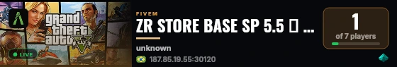ZR STORE BASE SP 5.5 🛒 | ^3SEM WL | ^4☠FAVELAS | ^8🌈LGBTQ+ | ^https://discord.gg/zrstore 💎 live status badge