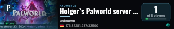 Holger`s Palworld server hosted by G-Portal live status badge