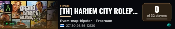[TH] HARIEM CITY ROLEPLAY|เปิดใหม่ FREE WHITELIST รับแก็งและหน่วยงานจำนวนมาก https://discord.gg/VEDDzT5MNf    live status badge
