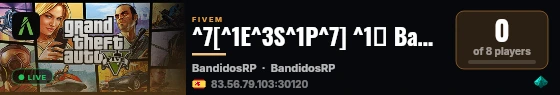 ^7[^1E^3S^1P^7] ^1🤠 BandidosRP 🤠^7| 📚 AllowList +16 📚^7| ^6🐱‍👤 ROL SERIO 🐱‍👤^7| live status badge